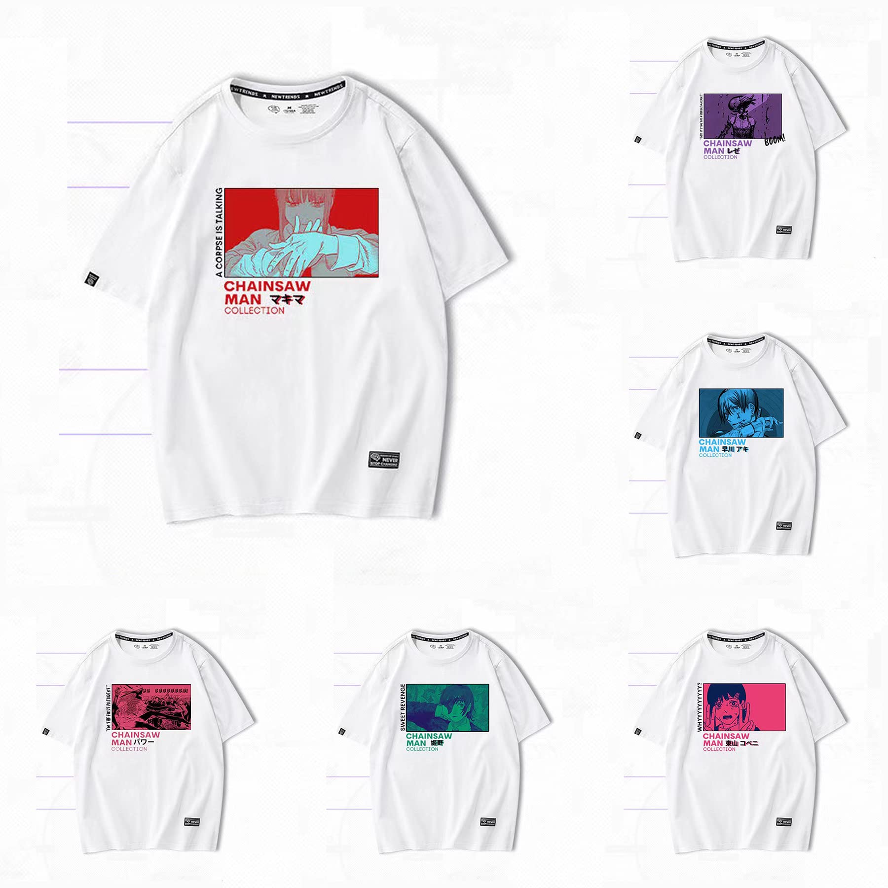 チェンソーマン Tシャツ コスチューム 半袖 ポチタ デンジ パワー マキマ 早川アキ レゼ 東山コベニ ジャージ T-shirt カジュアル  コスプレ衣装 学生用 大人用 レディース メンズ 夏服 通勤 通学 ホワイト ブラック おしゃれ 男女兼用 (東山コベニ(白),L)